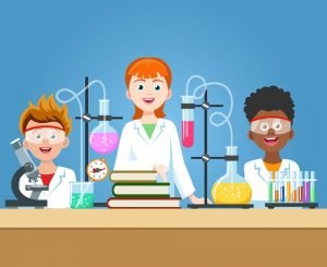 Kids in a chemistry school lab