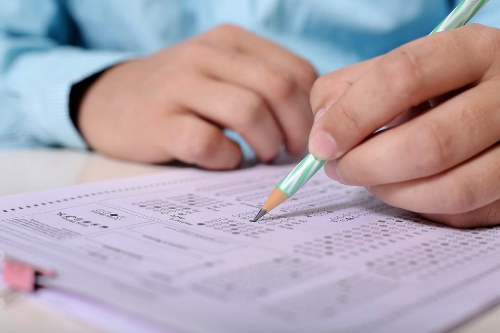 Man taking school test