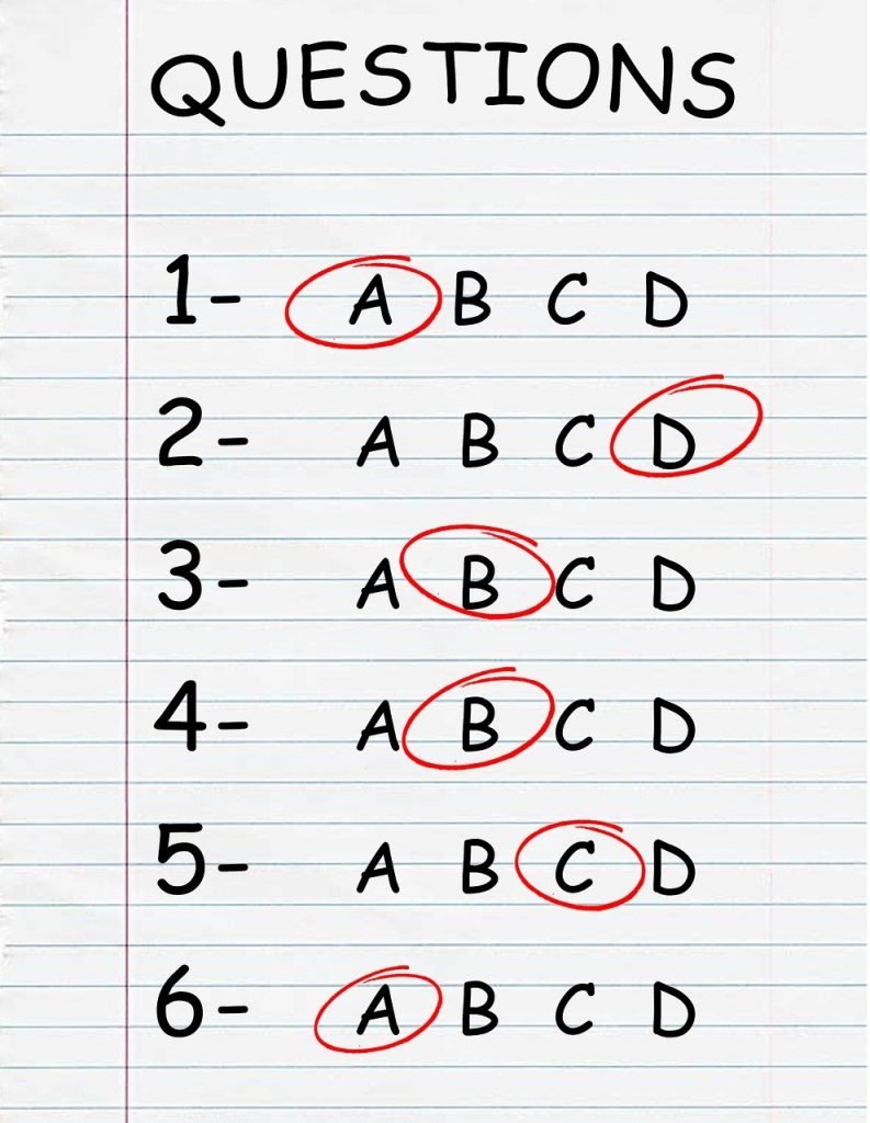 Test taking answer sheet